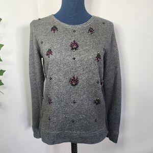 LOFT Purple Jewel Embellished Grey Relaxed Sweatshirt